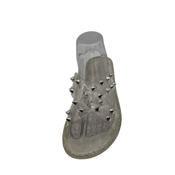 Wide Diva Lounge 8 Clear Jelly Slide Silver Studs Rhinestone Trim Footwear - Picture 5 of 9